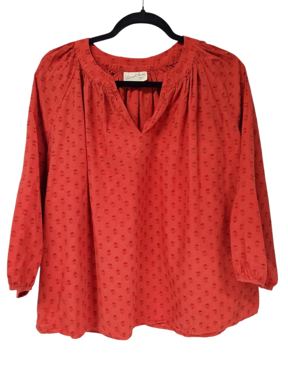 Peasant Style Boho Hippie Relaxed Fit Size Large Blouse Balloon Sleeve Vneck Red